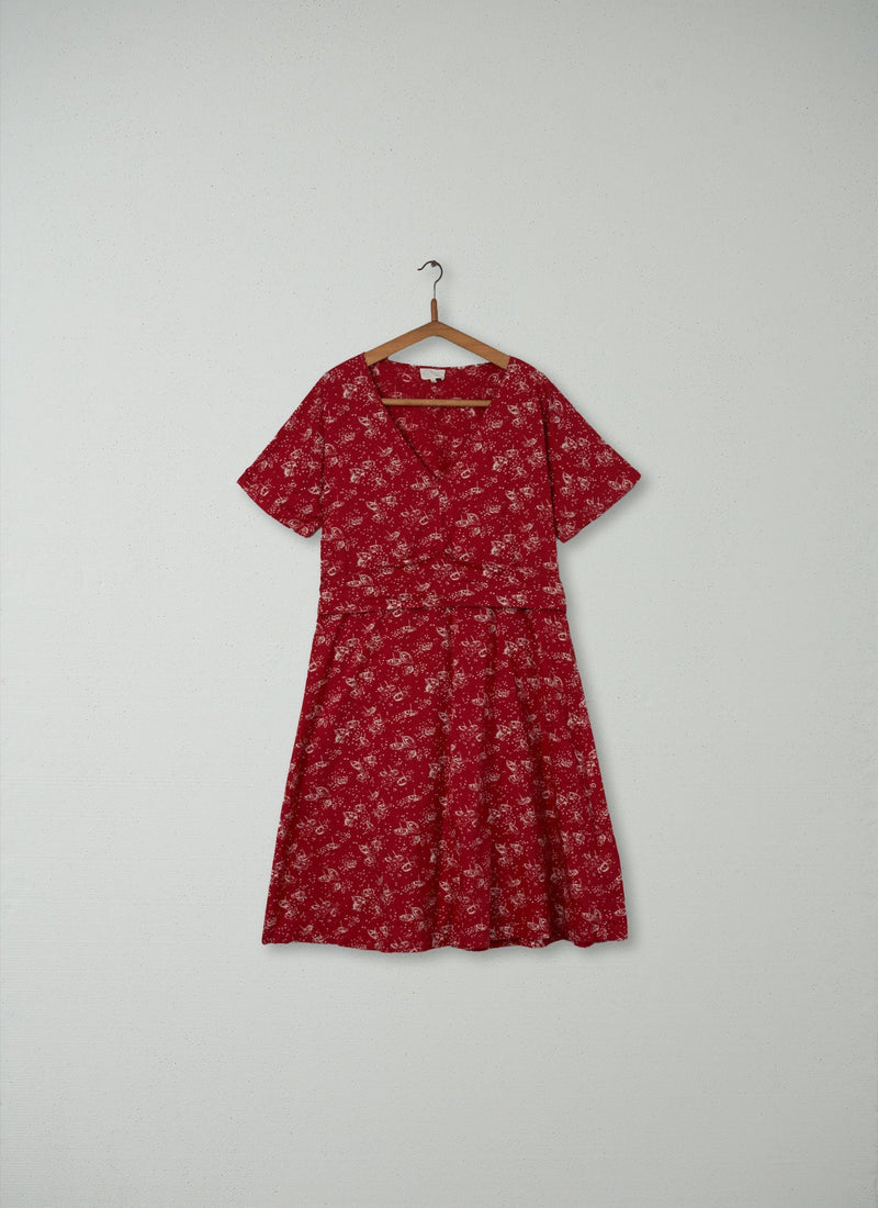 Reworn Boat Print Dress Size 12 (213) | Red