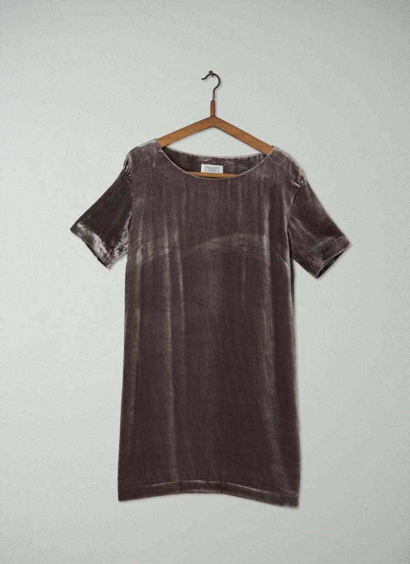 Reworn Silk Velvet Dress Size 8 (168) | Pewter