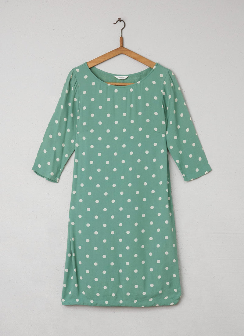Reworn Polka Dot Tunic Dress Size 8 (055) | Green
