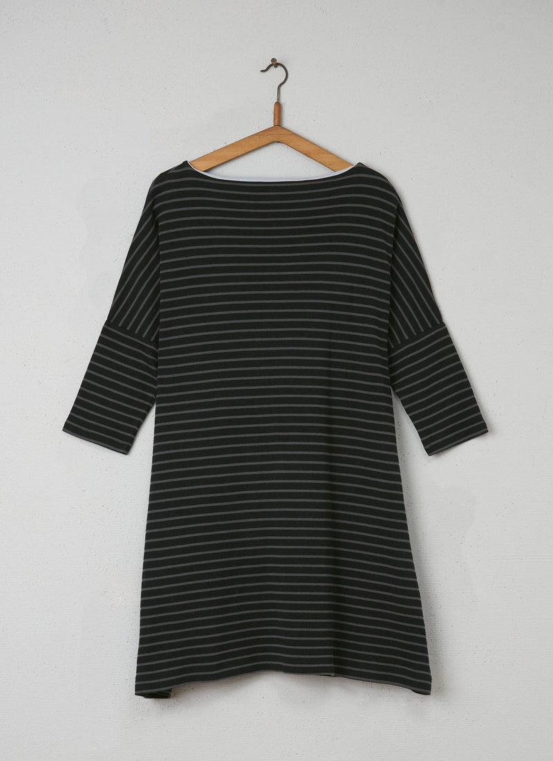 Reworn Breton Stripe Dress Size 12 (034) | Black/Fog