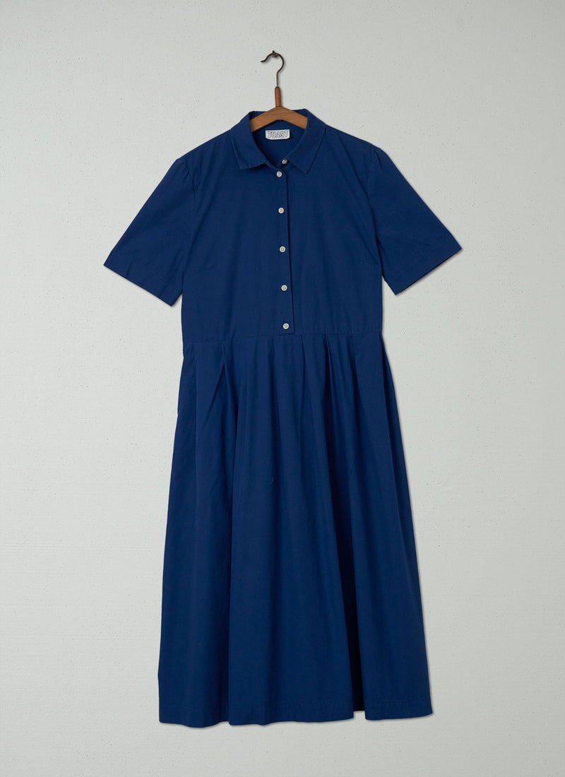 Reworn Pleated Shirt Dress Size 12 (314) | Blue
