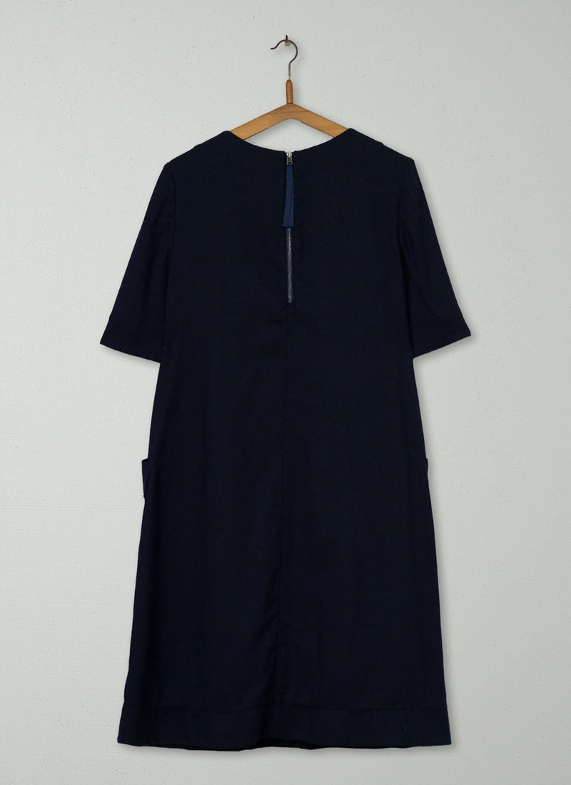 Reworn Washed Wool Dress Size 10 (1198) | Navy