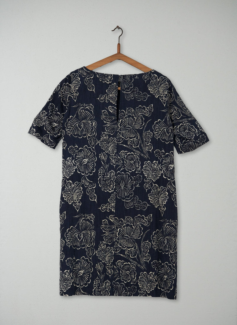 Reworn Batik Print Dress Size 12 (172) | Indigo/Off White