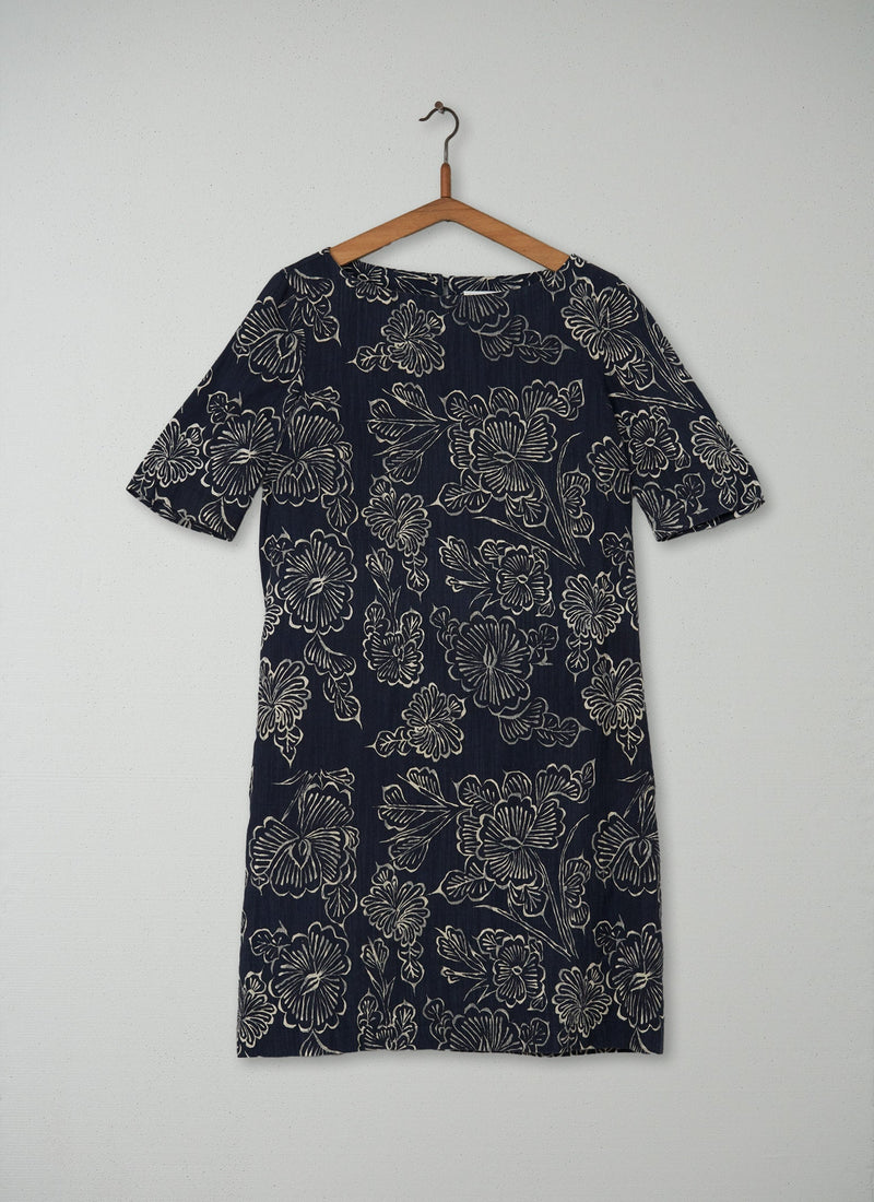 Reworn Batik Print Dress Size 12 (172) | Indigo/Off White