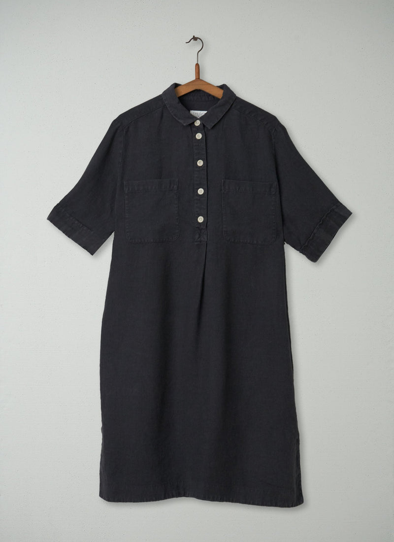 Reworn Linen Shirt Dress Size 14 (291) | Charcoal