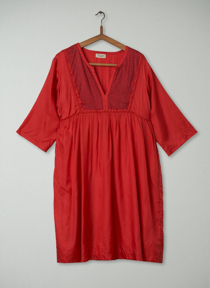 Reworn Silk Dress Size 16 (308) | Red