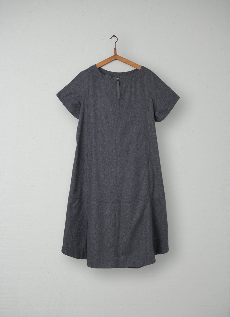 Reworn Wool Flannel Dress Size 12 (112) | Grey