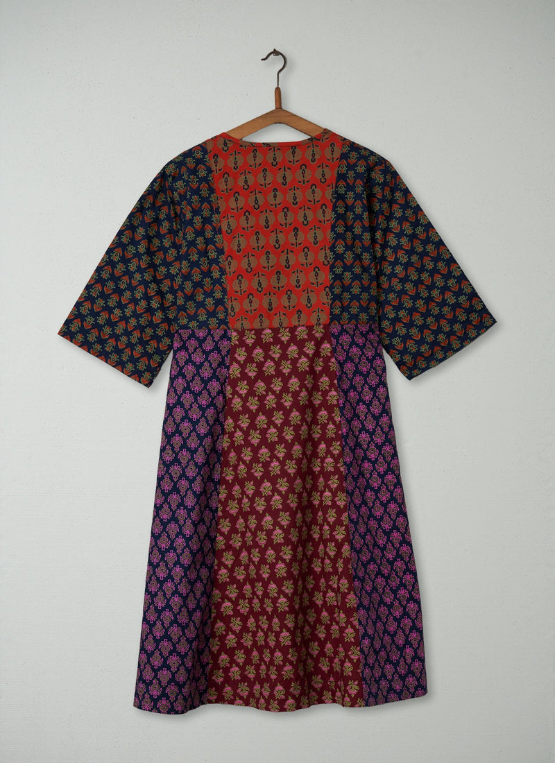 Reworn Block Print Cotton Dress Size 10 (280) | Multi