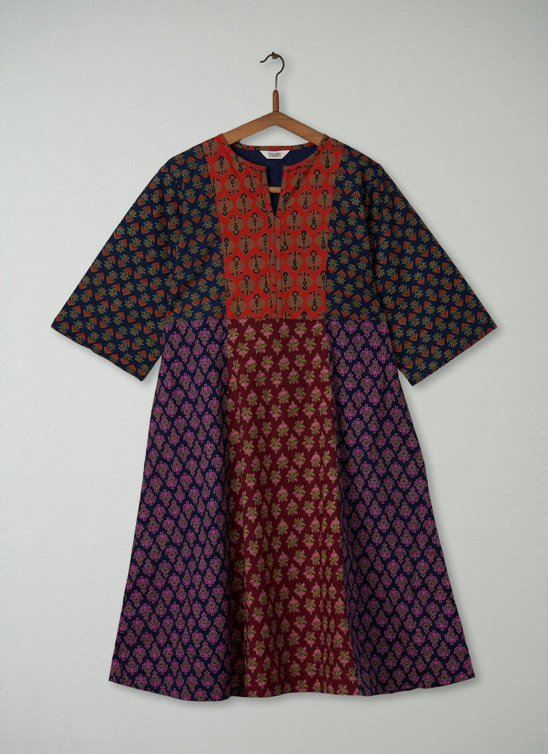 Reworn Block Print Cotton Dress Size 10 (280) | Multi