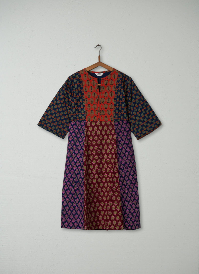 Reworn Block Print Cotton Dress Size 8 (319) | Multi