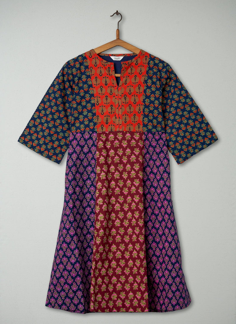 Reworn Block Print Cotton Dress Size 8 (400) | Multi