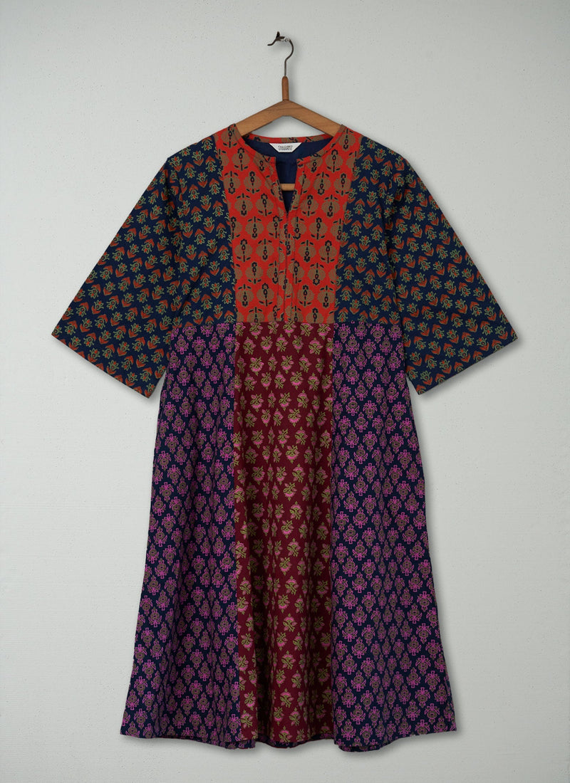 Reworn Block Print Cotton Dress Size 8 (461) | Multi