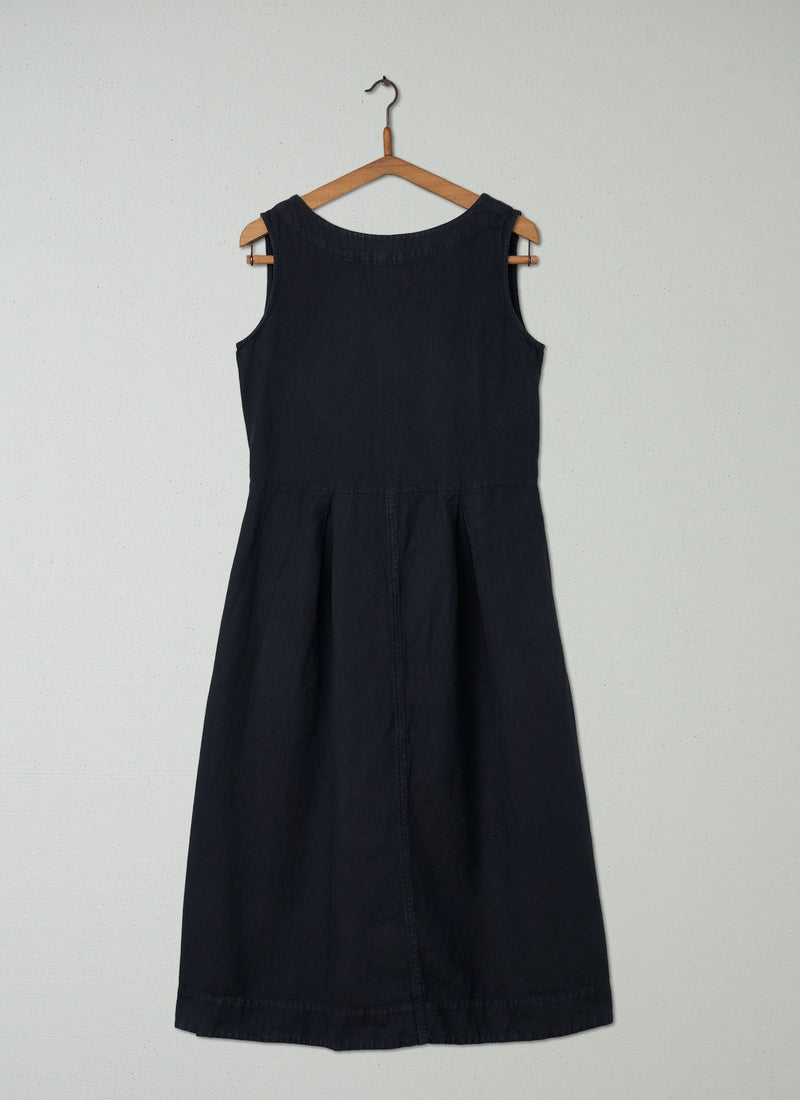 Reworn Cotton Linen Twill Dress Size 8 (312) | Blue Black