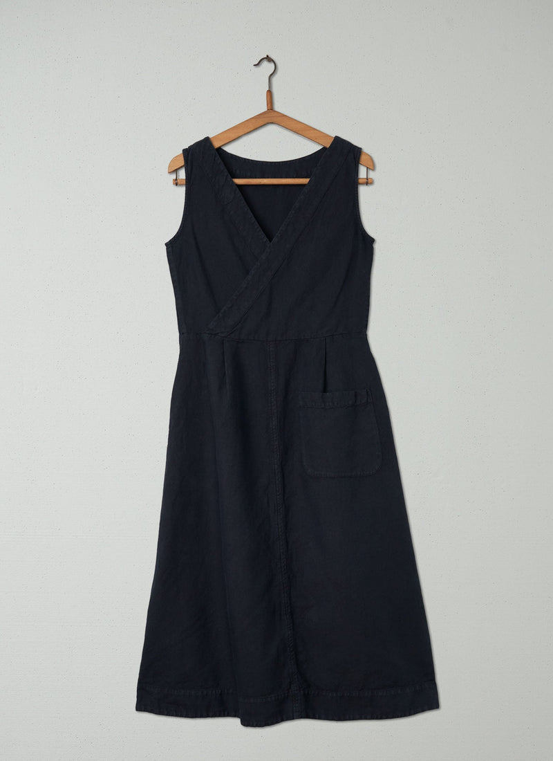 Reworn Cotton Linen Twill Dress Size 8 (312) | Blue Black