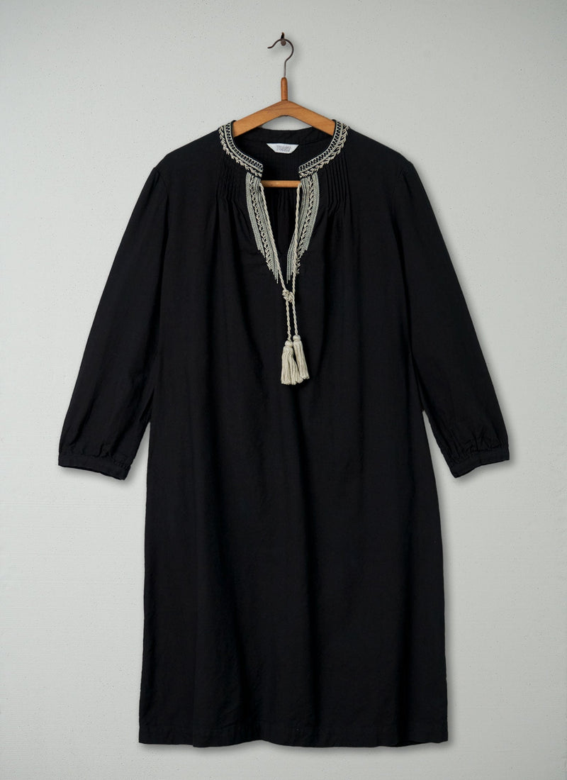 Reworn Cotton Embroidered Dress Size 10 (397) | Black
