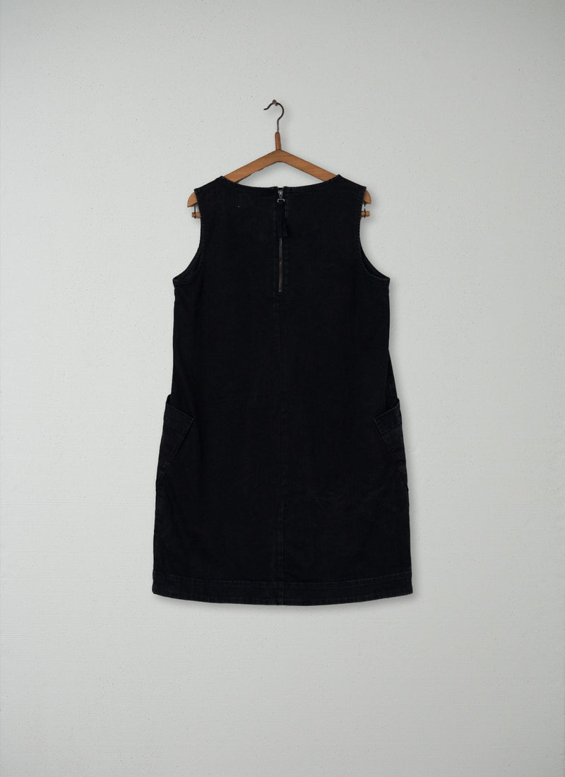 Reworn Black Denim Shift Dress Size 14 (151) | Black