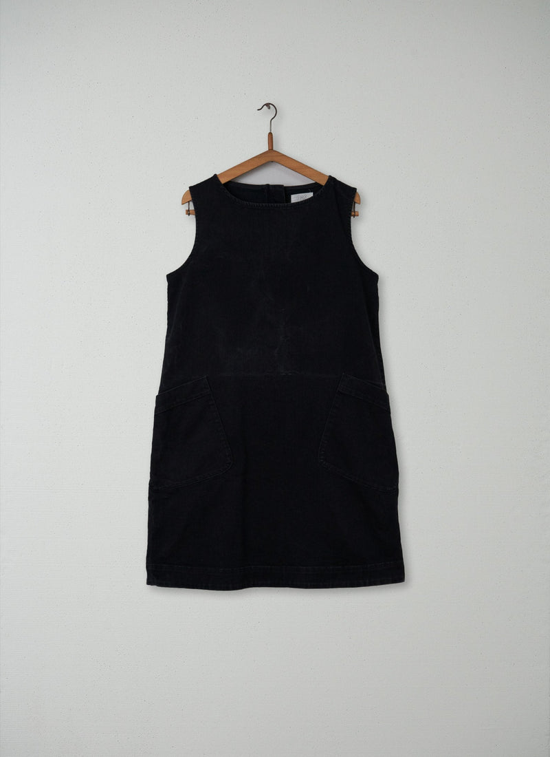 Reworn Black Denim Shift Dress Size 14 (151) | Black