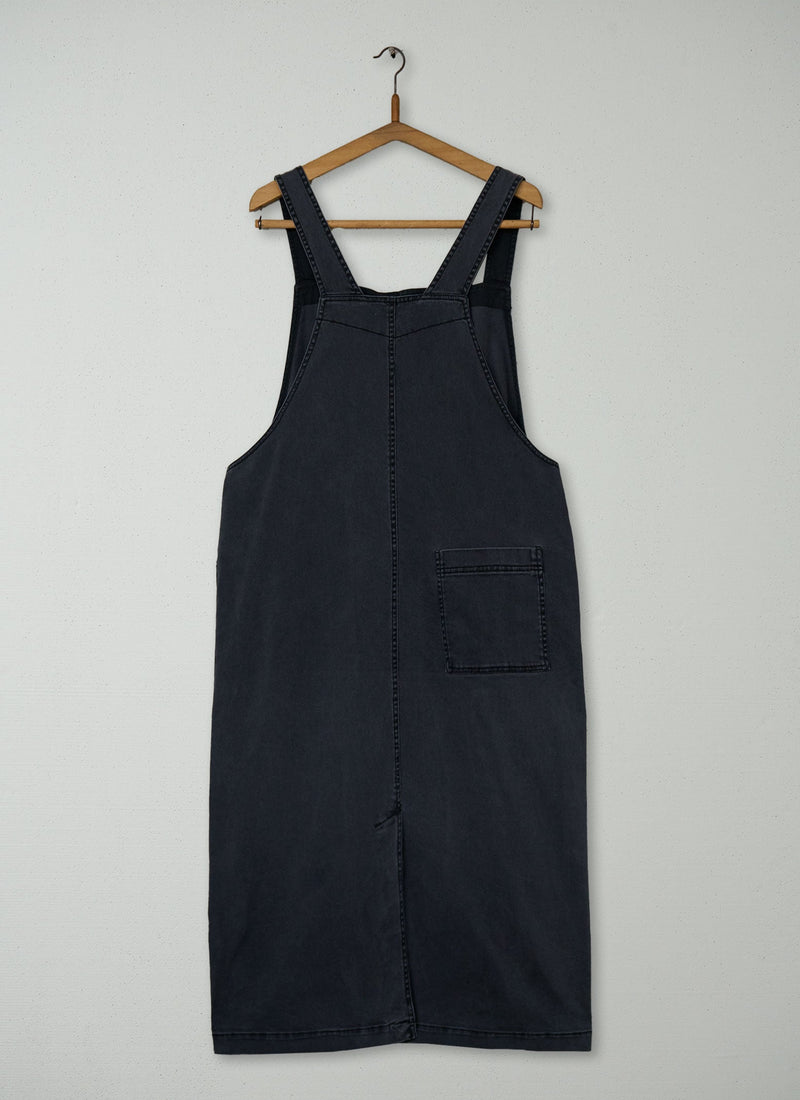 Reworn Cotton Twill Pinafore Dress Size 16 (1388) | Washed Black
