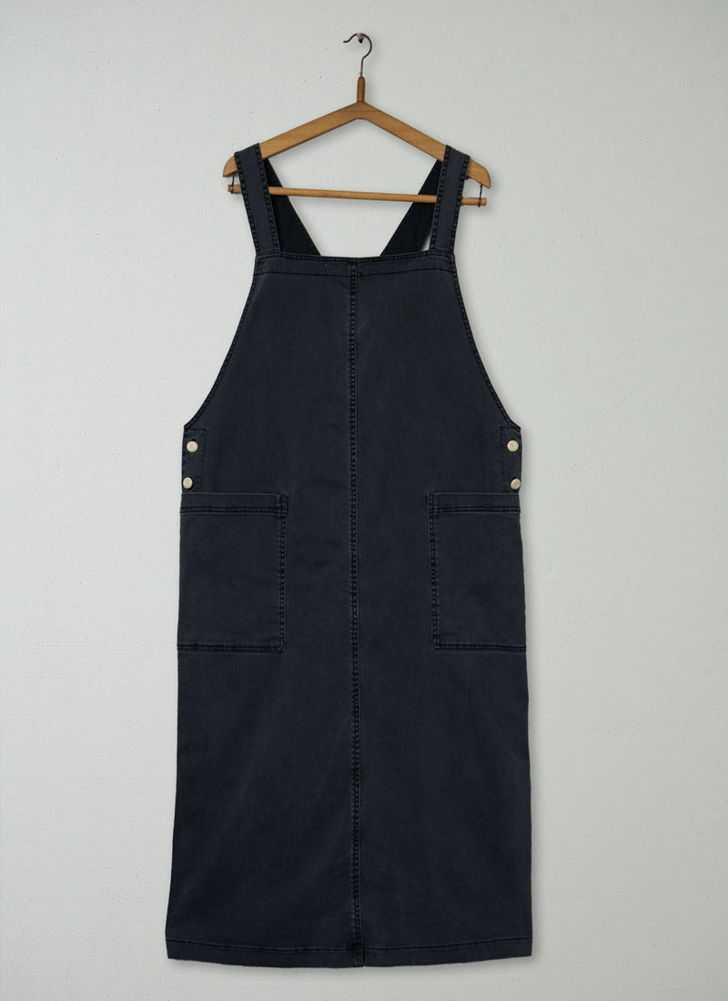 Reworn Cotton Twill Pinafore Dress Size 16 (1388) | Washed Black