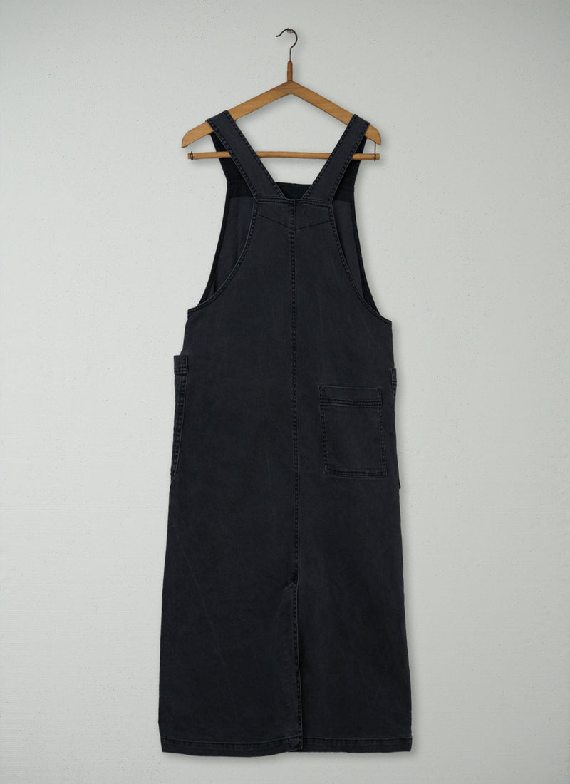 Reworn Cotton Twill Pinafore Dress Size 6 (1173) | Washed Black