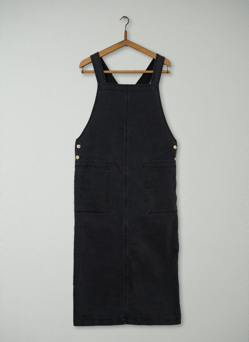 Reworn Cotton Twill Pinafore Dress Size 6 (1173) | Washed Black