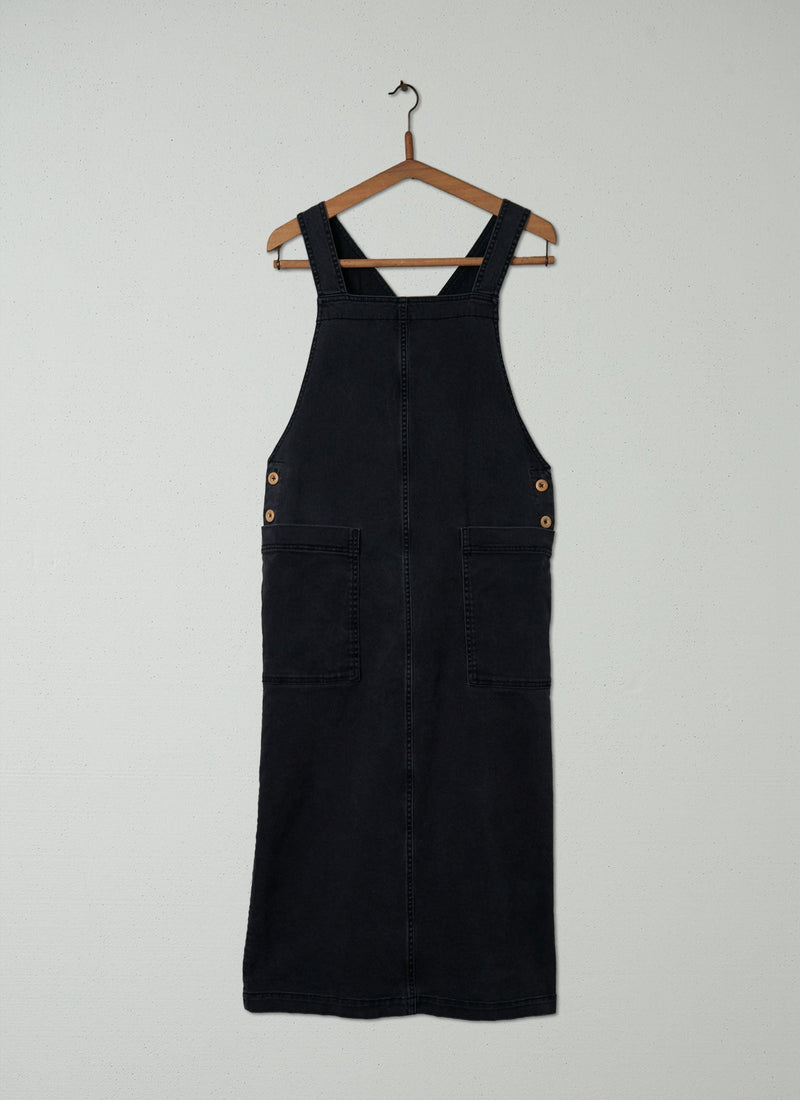 Reworn Cotton Twill Pinafore Dress Size 8 (321) | Washed Black