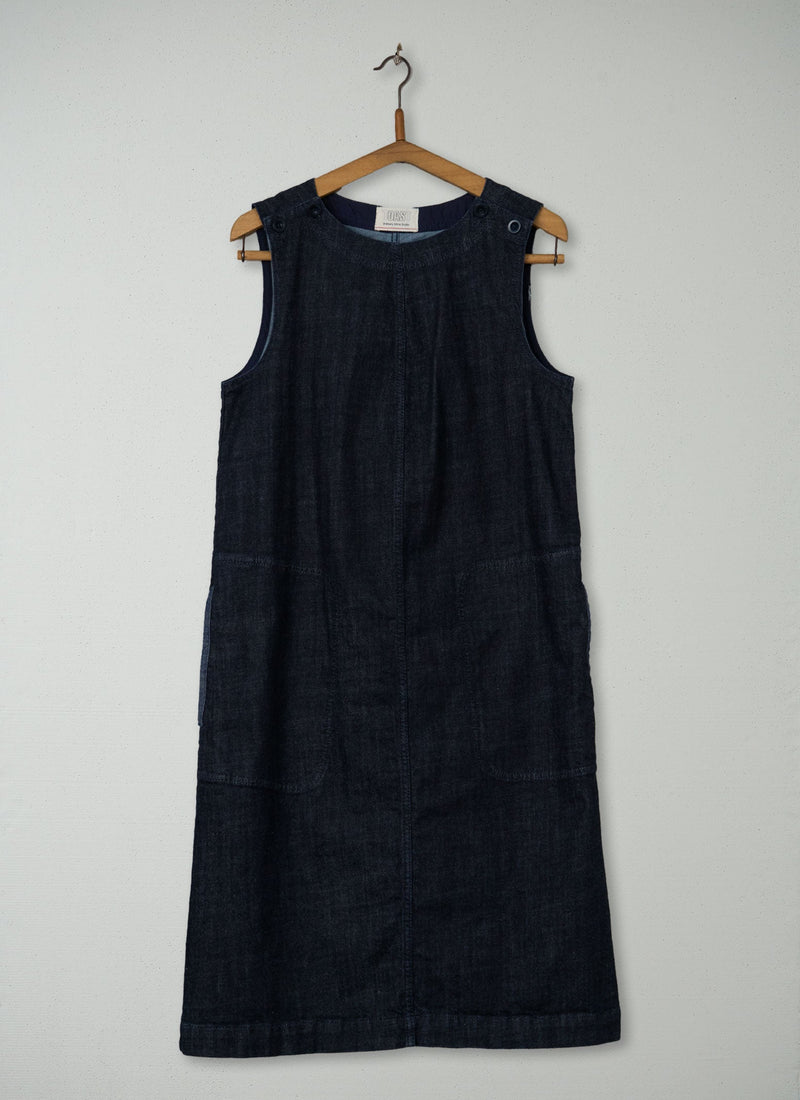 Reworn Denim Button Shift Dress Size 12 (1446) | Indigo