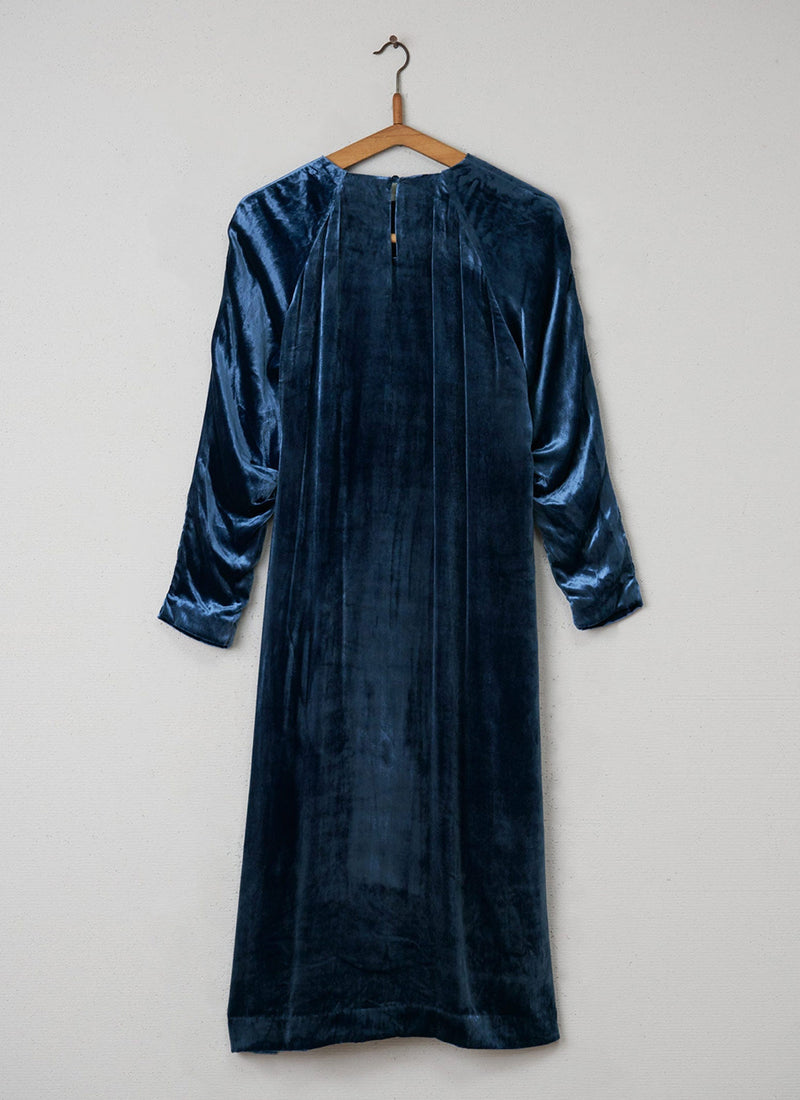 Reworn Silk Velvet Dress Size 12 (035) | Blue Dusk