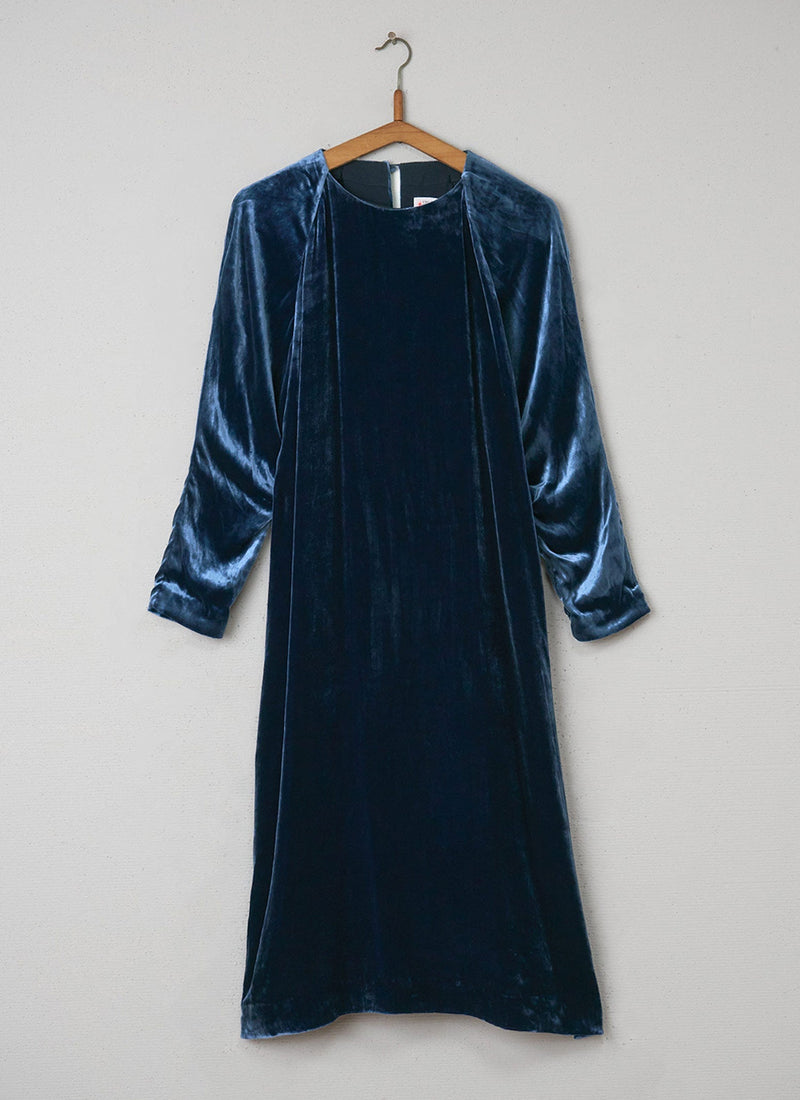 Reworn Silk Velvet Dress Size 12 (035) | Blue Dusk