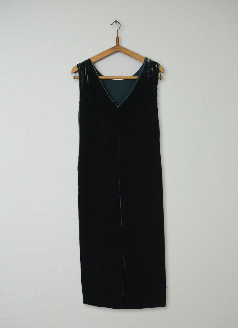 Reworn Silk Velvet V Back Dress Size 8 (1373) | Green Black