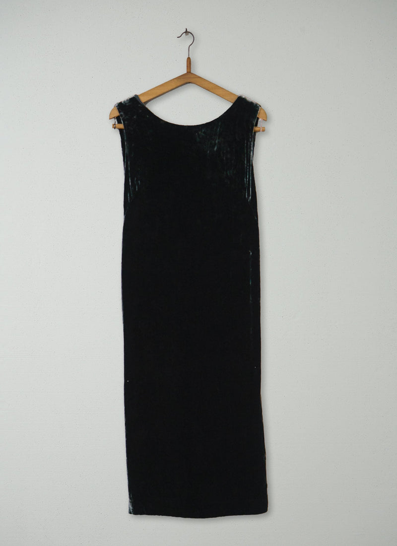 Reworn Silk Velvet V Back Dress Size 8 (1373) | Green Black