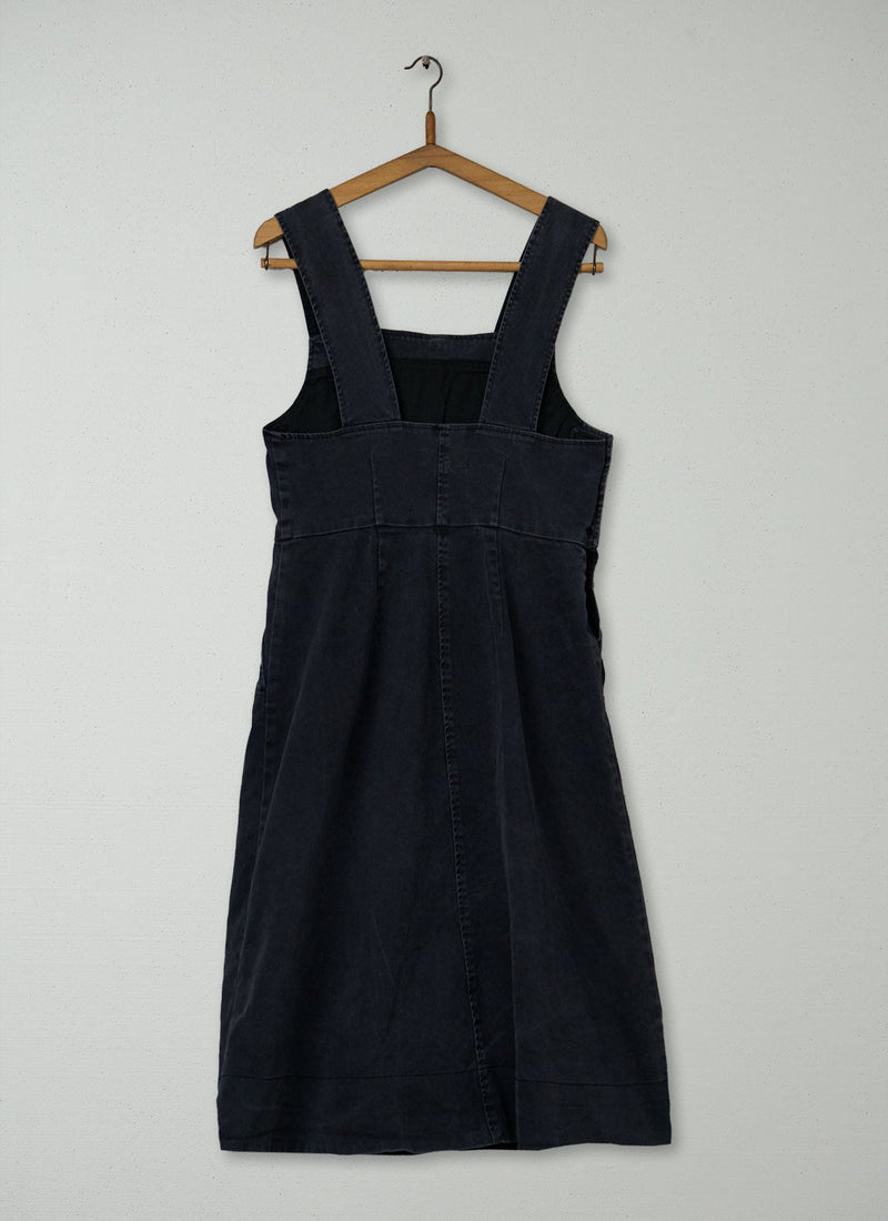 Reworn Denim Pinafore Dress Size 10 (1635) | Washed Black