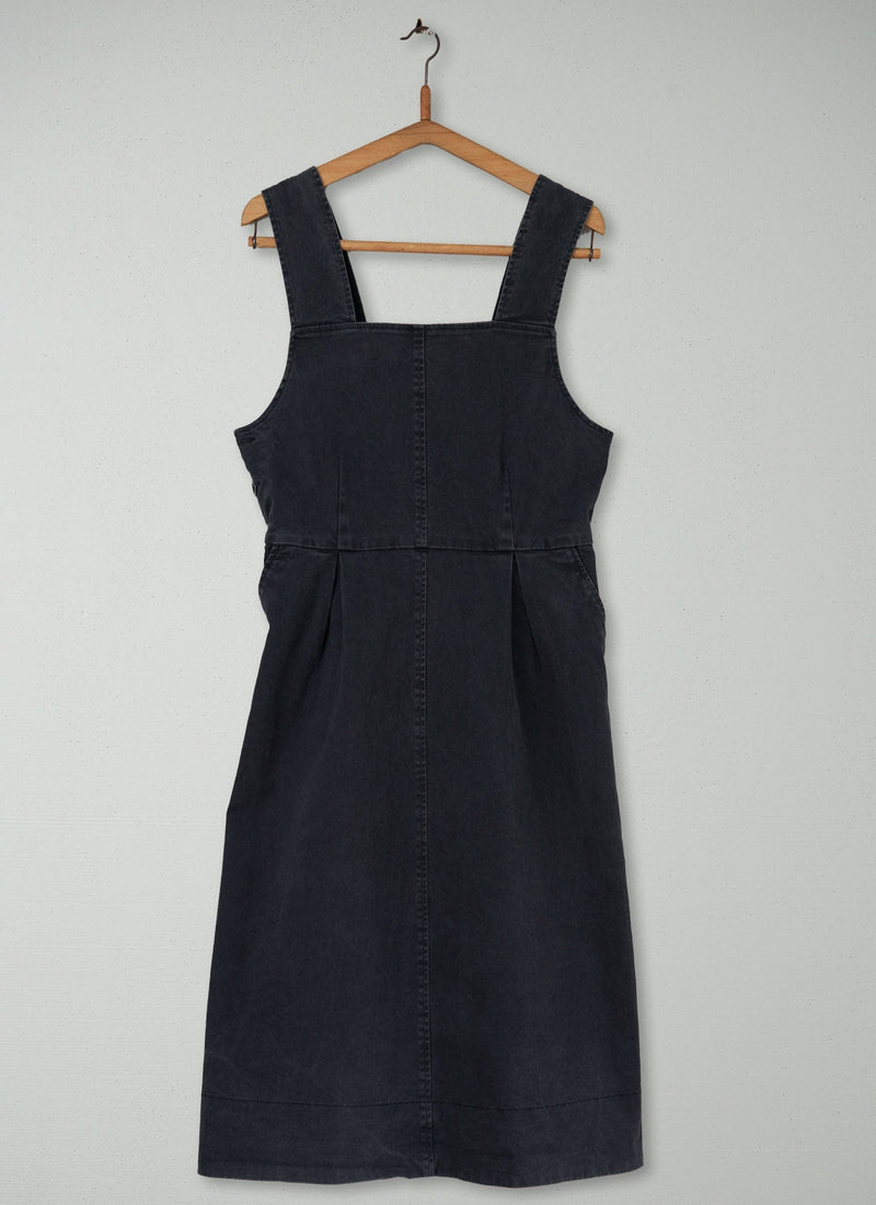 Reworn Cotton Twill Pinafore Dress Size 12 (455) | Charcoal