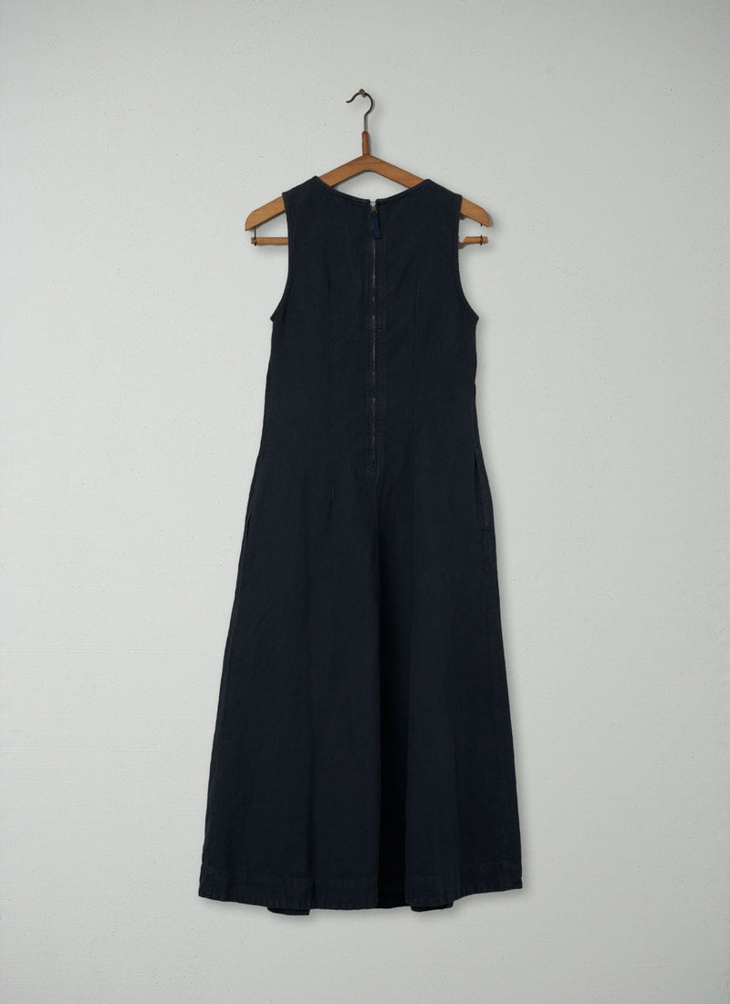 Reworn Cotton Linen Shift Dress Size 6 (178) | Anthracite Blue