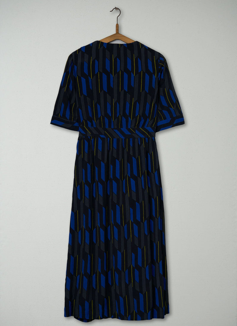 Reworn Geo Print Dress Size 8 (1272) | Cobalt