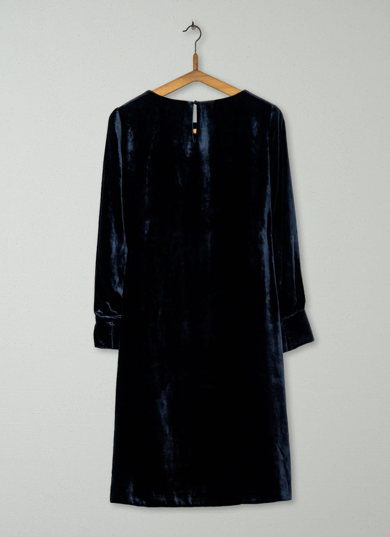 Reworn Silk Velvet Swingy Dress Size 8 (1358) | Dark Navy