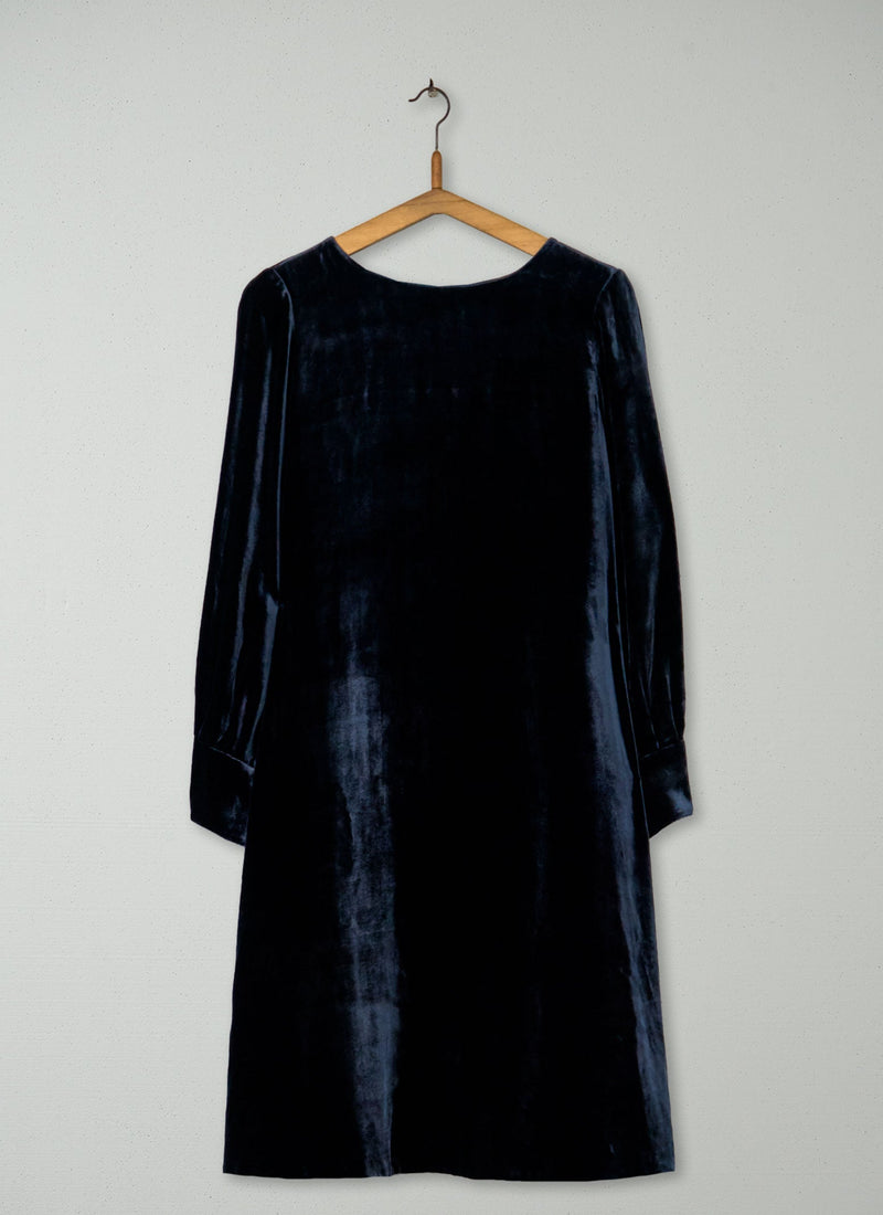 Reworn Silk Velvet Swingy Dress Size 8 (1452) | Dark Navy
