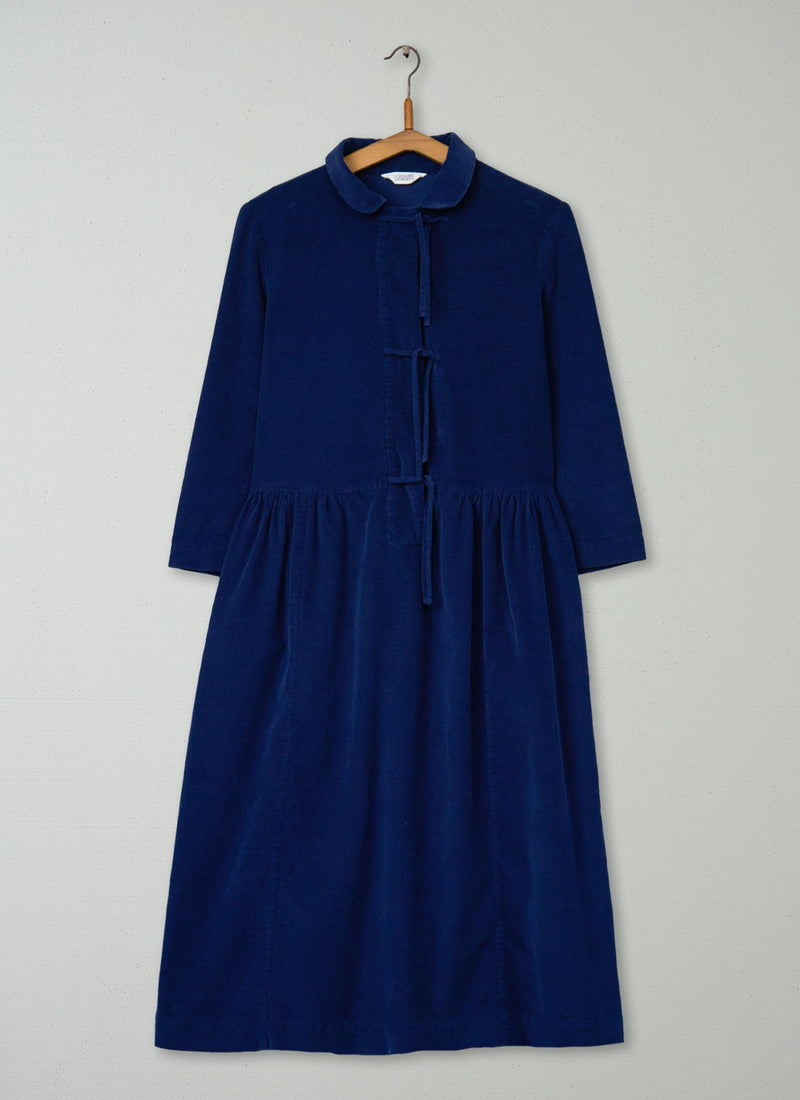 Reworn Needlecord Tie Front Dress Size 6 (1664) | Blue