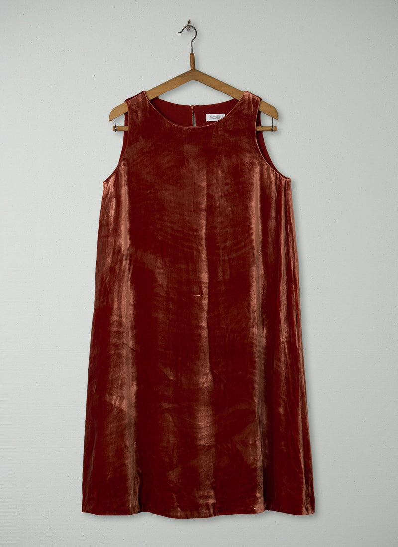 Reworn Silk Velvet Shift Dress Size 10 (1285) | Spiced Orange