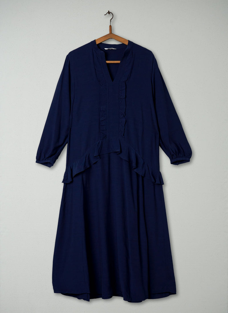 Reworn Ruffle Dress Size 10 (420) | Rich Blue