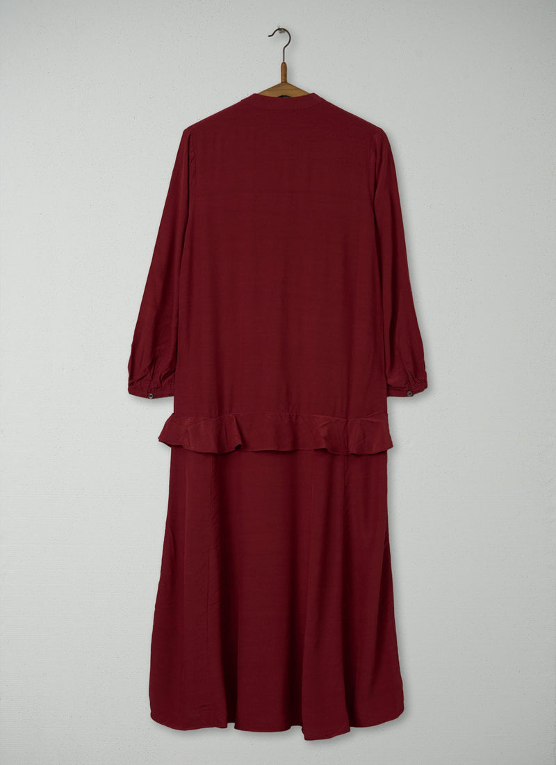 Reworn Ruffle Dress Size 14 (1678) | Dark Rust