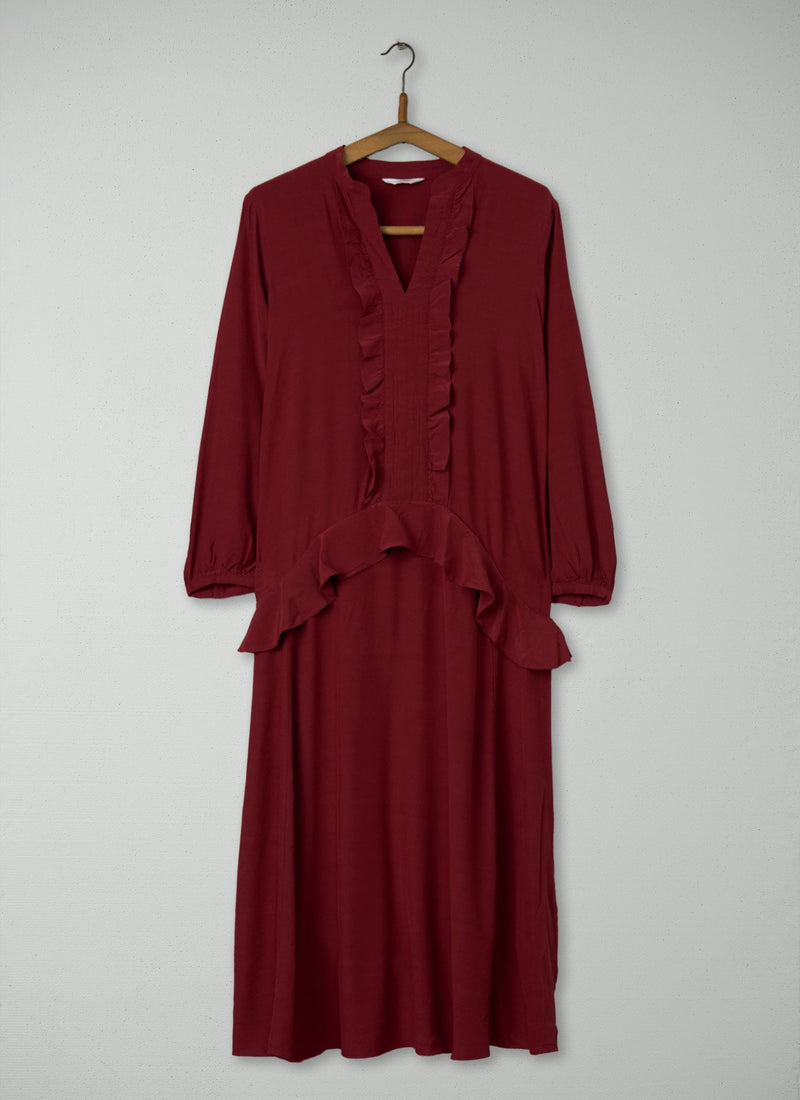 Reworn Ruffle Dress Size 14 (1678) | Dark Rust