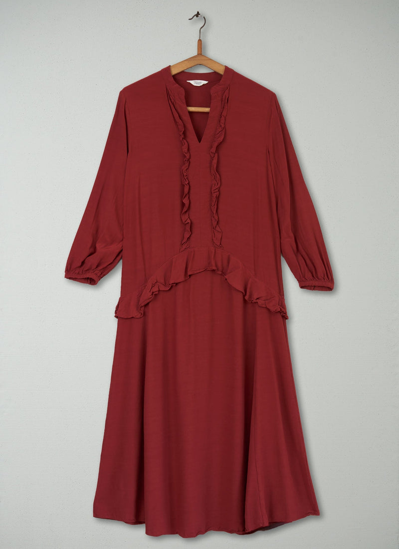 Reworn Ruffle Dress Size 6 (413) | Dark Rust