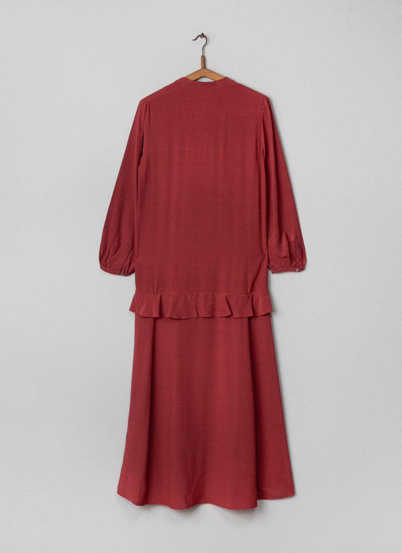 Reworn Ruffle Dress Size 8 (001) | Dark Rust