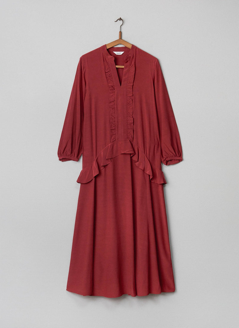 Reworn Ruffle Dress Size 8 (001) | Dark Rust