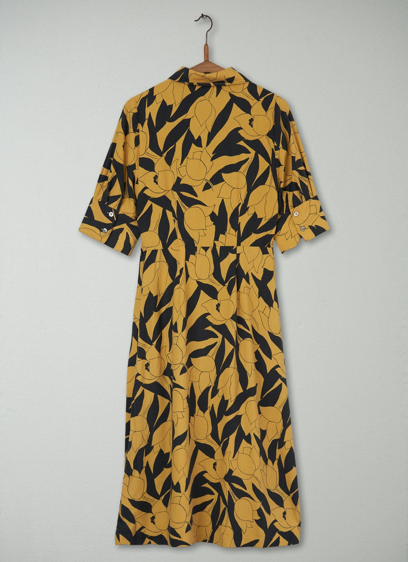 Reworn Floral Print Dress Size 8 (528) | Soft Yellow