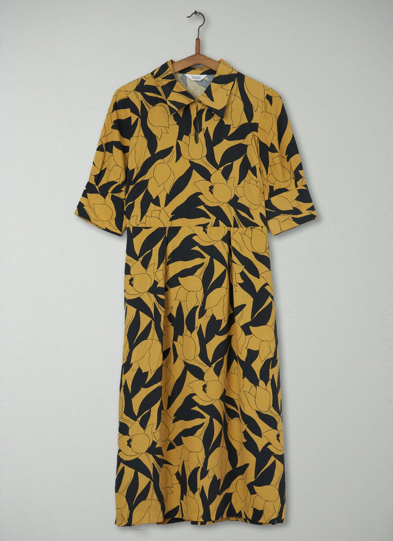 Reworn Floral Print Dress Size 8 (528) | Soft Yellow