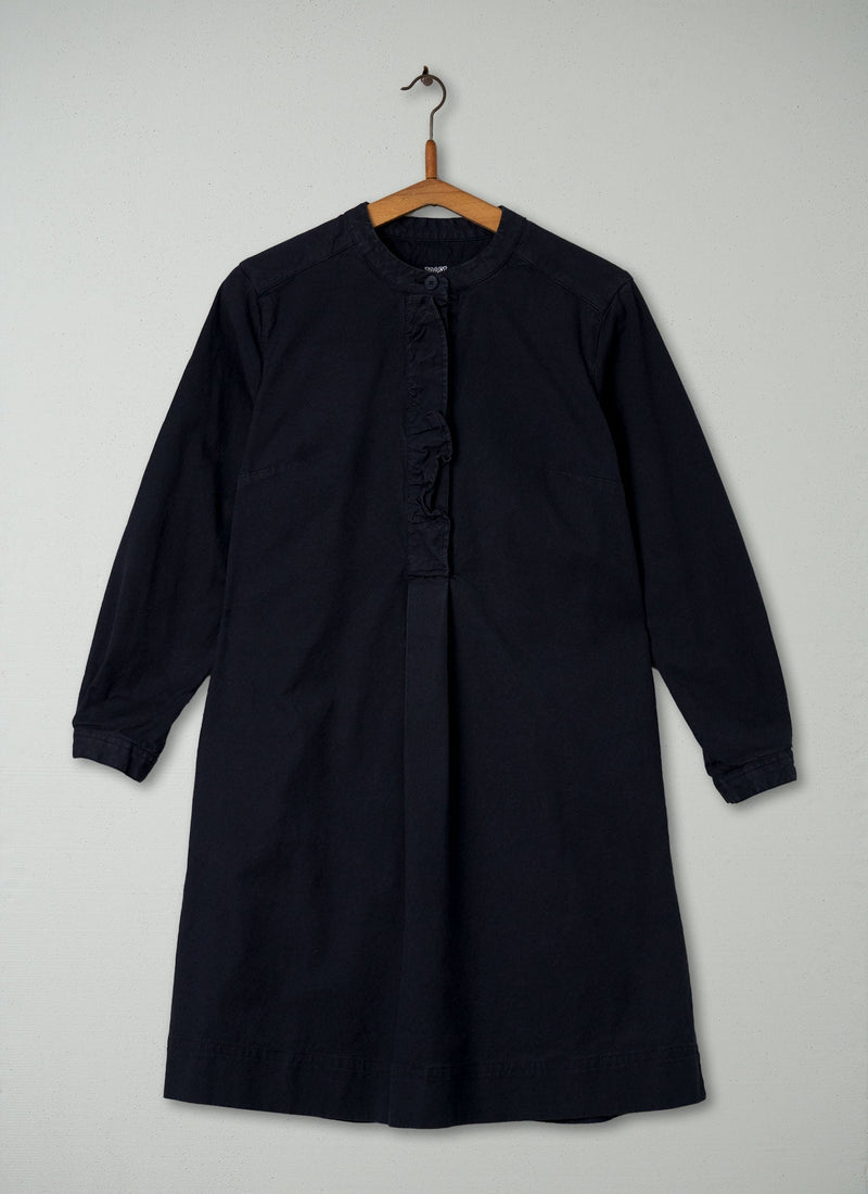 Reworn Ruffle Neck Shirt Dress Size 6 (429) | Navy