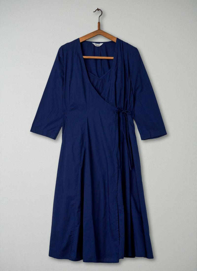 Reworn Cotton Voile Wrap Dress Size 10 (335) | Navy