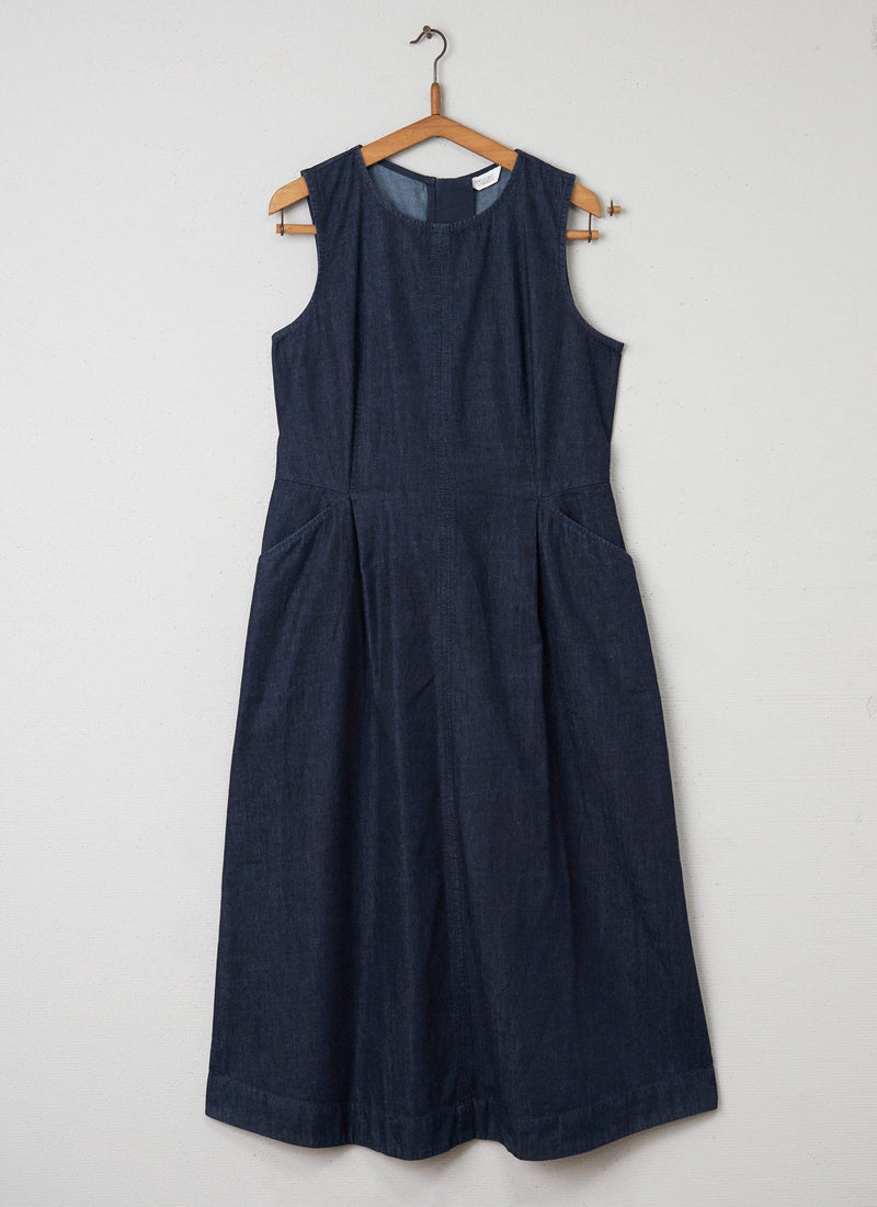 Reworn Fitted Denim Dress Size 12 (058) | Indigo